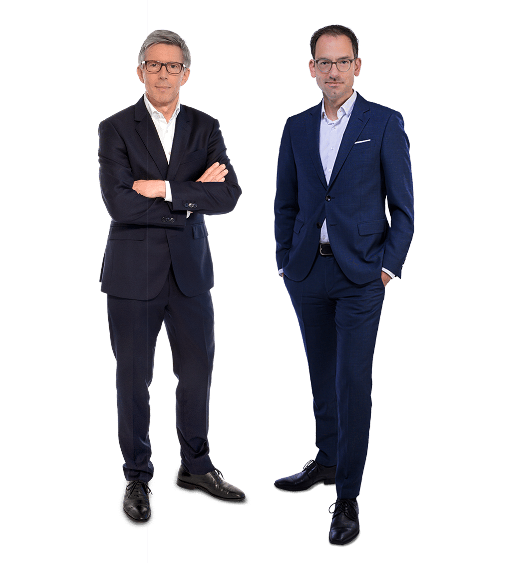 Zwei Männer im Anzug stehen nebeneinander und bilden die Ansprechpartner des Beratungsgebiets ab.